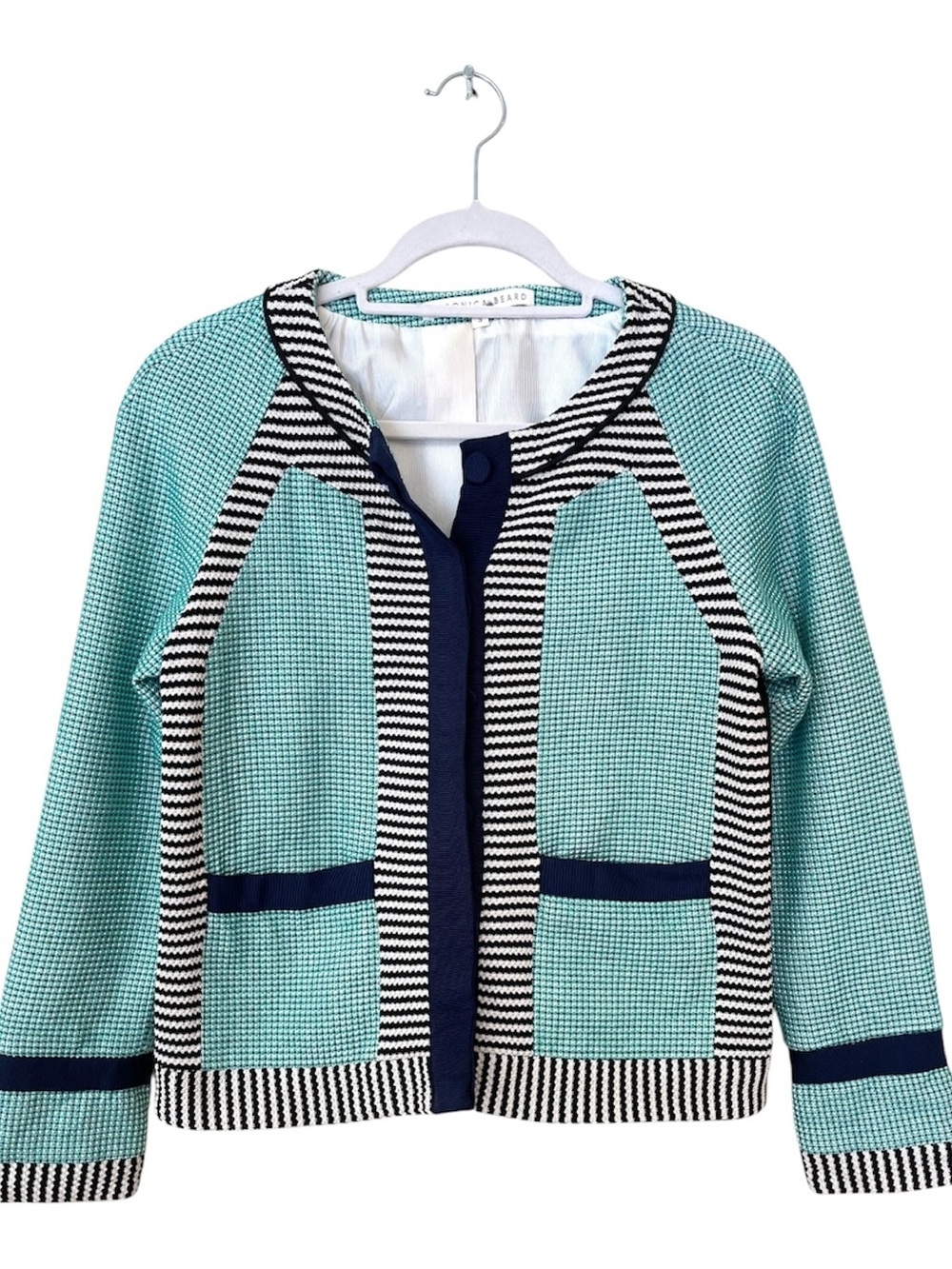 Veronica Beard Teal/Blue Textured Knit Jacket Blazer Sz 3 Nautical Preppy Resort